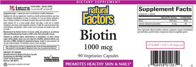 Photo of the Natural Factors Biotin 1000 mcg label