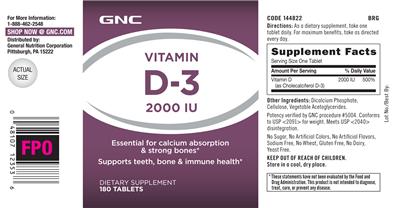 Photo of the GNC Vitamin D-3 2000 IU label