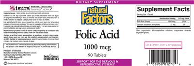 Photo of the Natural Factors Folic Acid 1000 mcg label