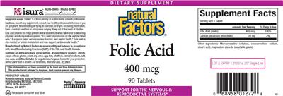 Photo of the Natural Factors Folic Acid 400 mcg label
