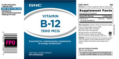 Photo of the GNC Vitamin B-12 1500 mcg label