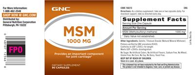 Photo of the GNC MSM 1000 mg label