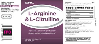 Photo of the GNC L-Arginine & L-Citrulline label