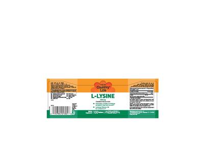 Photo of the Country Life L-Lysine 500 mg label