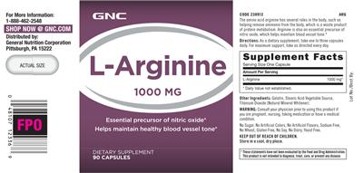 Photo of the GNC L-Arginine 1000 mg label
