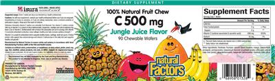 Photo of the Natural Factors C 500 mg Jungle Juice Flavor label