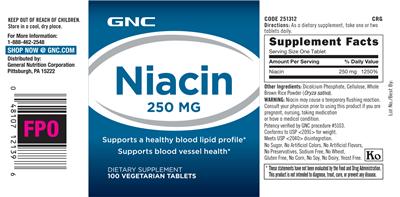 Photo of the GNC Niacin 250 mg label