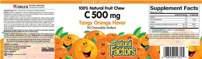 Photo of the Natural Factors C 500 mg Tangy Orange Flavor label