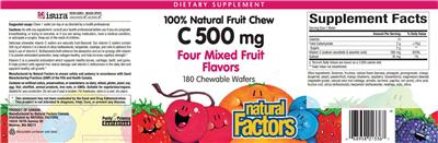 Photo of the Natural Factors C 500 mg Four Mixed Fruit Flavors label