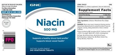 Photo of the GNC Niacin 500 mg label