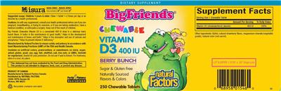Photo of the Natural Factors BigFriends Chewable Vitamin D3 400 IU Berry Bunch label