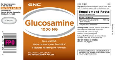 Photo of the GNC Glucosamine 1000 mg label
