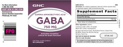 Photo of the GNC GABA 750 mg label