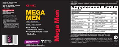 Photo of the GNC Mega Men Mega Men Gummy Multivitamin Mixed Berry label