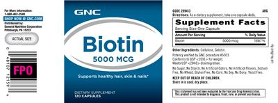 Photo of the GNC Biotin 5000 mcg label