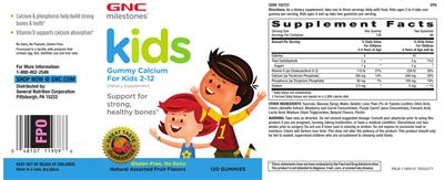 Photo of the GNC Milestones Kids Gummy Calcium For Kids 2-12 label