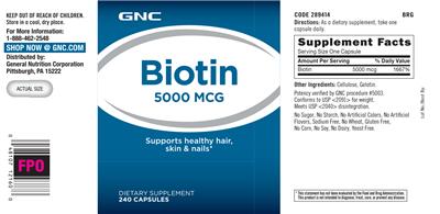 Photo of the GNC Biotin 5000 mcg label