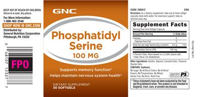 Photo of the GNC Phosphatidyl Serine 100 mg label
