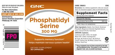Photo of the GNC Phosphatidyl Serine 300 mg label