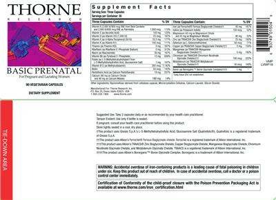 Photo of the Thorne Research Basic Prenatal label