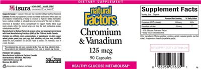 Photo of the Natural Factors Chromium & Vanadium 125 mcg label