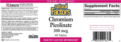 Photo of the Natural Factors Chromium Picolinate 500 mcg label