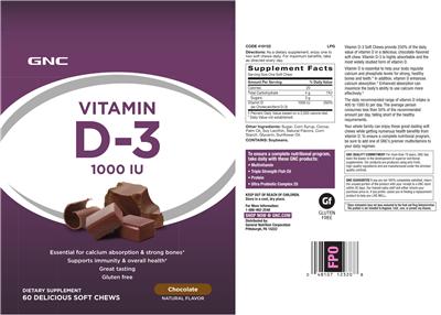 Photo of the GNC Vitamin D-3 1000 IU Chocolate label