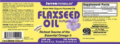 Photo of the Jarrow Formulas Flaxseed Oil 1000 mg label