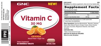 Photo of the GNC Vitamin C 30 mg Orange label