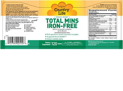 Photo of the Country Life Target-Mins Total Mins Iron-free label