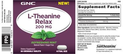 Photo of the GNC L-Theanine Relax 200 mg Refreshing Mint label