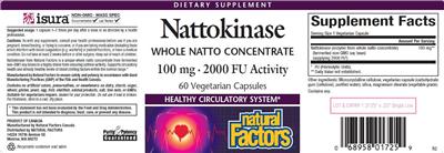 Photo of the Natural Factors Nattokinase 100 mg label