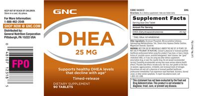 Photo of the GNC DHEA 25 mg label