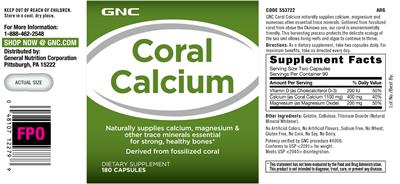 Photo of the GNC Coral Calcium label