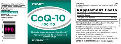 Photo of the GNC CoQ-10 400 mg label