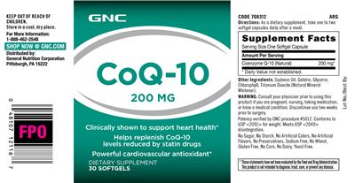 Photo of the GNC CoQ-10 200 mg label