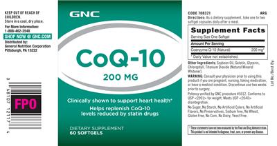 Photo of the GNC CoQ-10 200 mg label