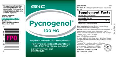 Photo of the GNC Pycnogenol 100 mg label