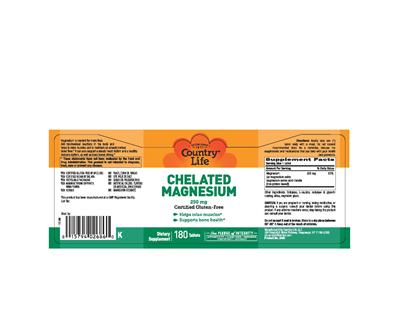 Photo of the Country Life Chelated Magnesium 250 mg label