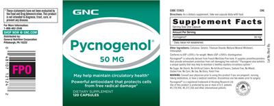 Photo of the GNC Pycnogenol 50 mg label