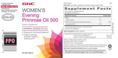 Photo of the GNC Women's Evening Primrose Oil 500 label