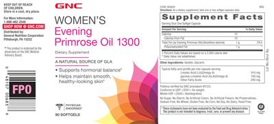 Photo of the GNC Women's Evening Primrose Oil 1300 label