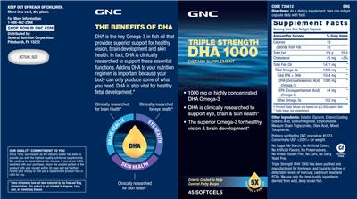 Photo of the GNC Triple Strength DHA 1000 label