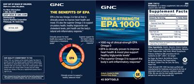 Photo of the GNC Triple Strength EPA 1000 label