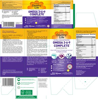 Photo of the Country Life Omega 3-6-9 Complete Natural Lemon Flavored label