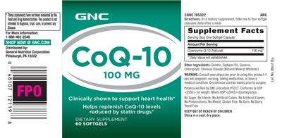 Photo of the GNC CoQ-10 100 mg label