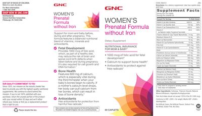 Product label for Prenatal Formula Without Iron