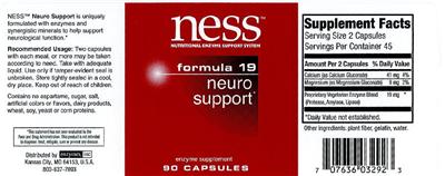 Photo of the NESS Nutritional Enzyme Support System Formula 19 Neuro Support label