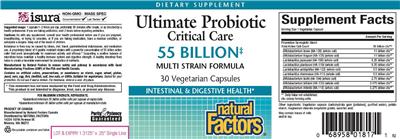 Photo of the Natural Factors Ultimate Probiotic Critical Care 55 Billion label