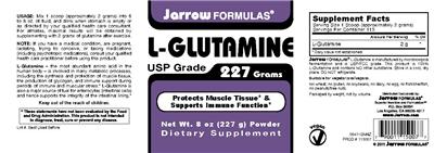 Photo of the Jarrow Formulas L-Glutamine Powder label